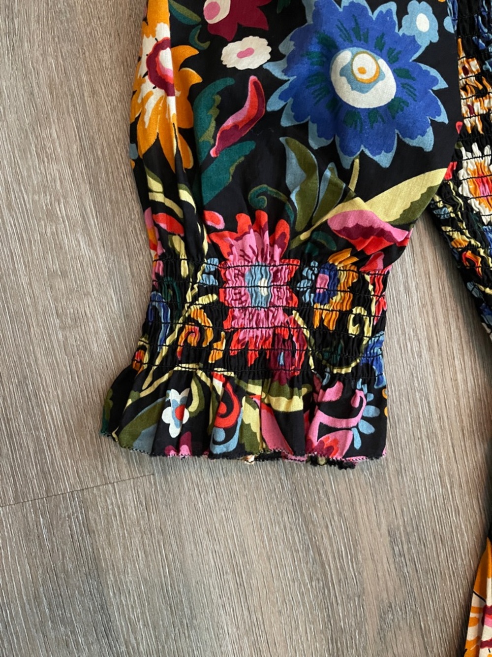Boden Black Floral Smocked Dress with Multicolor Blooms - Picture 4 of 7